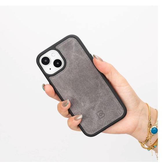 Full Grain Genuine Gray Leather iPhone 15  Phone Mag Case NEW NIB NWT - Picture 1 of 5
